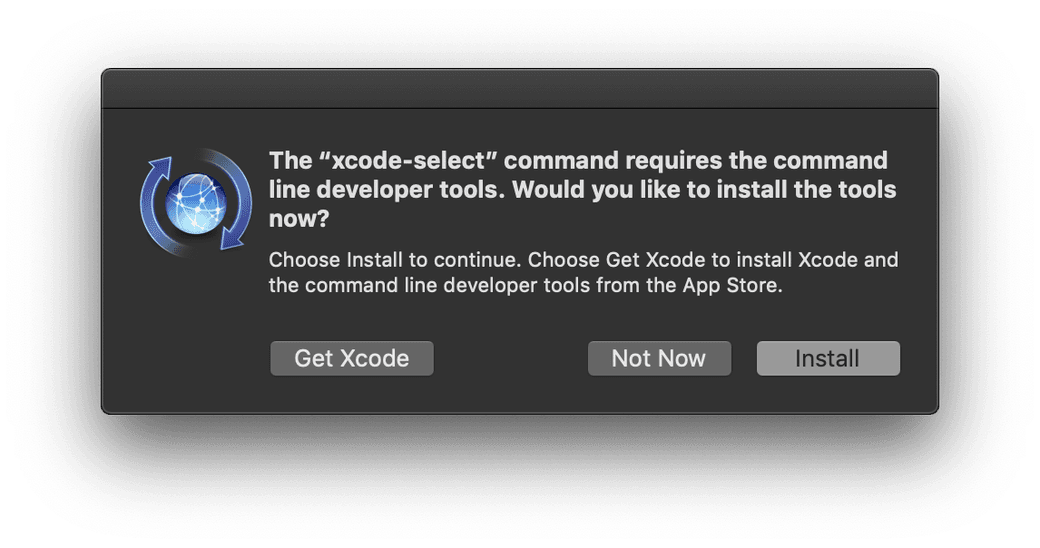 Xcode command line developer tools ダイアログ